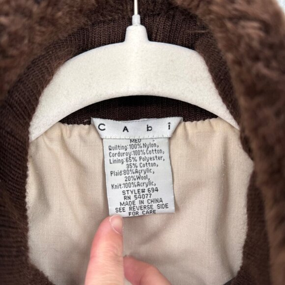 Cabi Womens Puffer Quilted Vest Size M Brown Plaid Corduroy Equestrian Style 694 - Picture 6 of 11